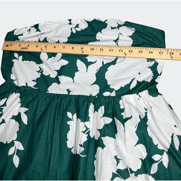 Cynthia Rowley Green & White Floral Strapless Midi Dress Elastic Smocked Back 14 - Picture 5 of 13
